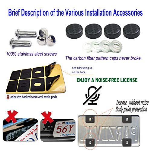 Zxfoog License Plate Frame Cover Combo- Clear Flat Plate Cover & Black Aluminum Carbon Fiber Car Tag Holder, Unbreakable Novelty Protective Cover Fit Standard Us Plate, Mount Kit- Screws Caps, 1 Pack #TOP6