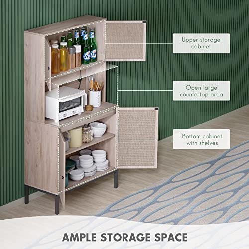 Yechen Storage Cabinet With Natural Handmade Rattan Wicker Doors, Freestanding Sideboard With Large Countertop, Kitchen Buffet (Natural Color) #TOP4