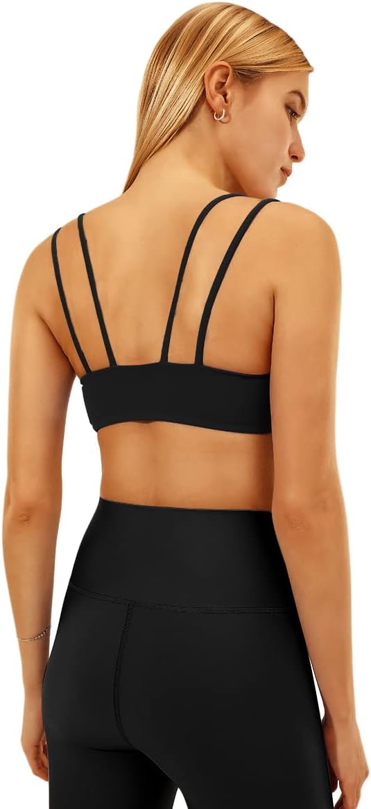 MEIVSO Women's Seamless Sports Bra Longline Spaghetti Straps Wirefree Workout Yoga Bra - Image 3