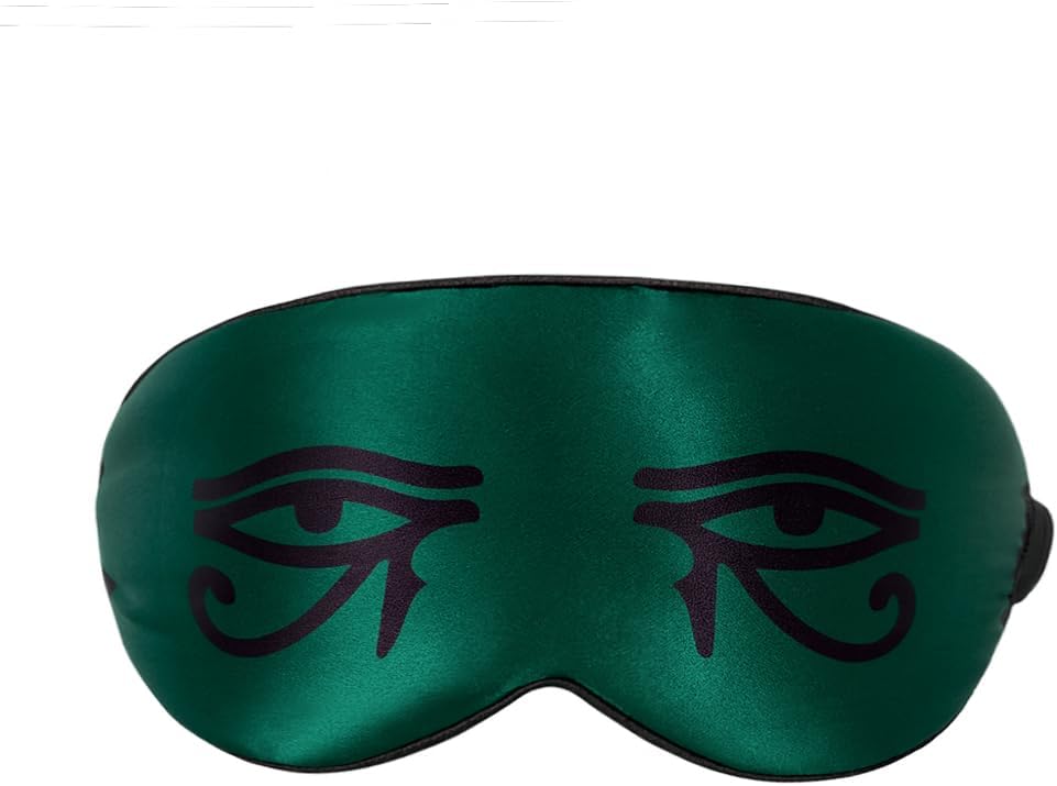 Silk Sleeping Mask Eye Cover for Men＆Women Eye Masks for Sleeping Egyptian Eye of Horus Print Adjustable Soft Blindfold with Gift Box(Emerald Green-Adjustable Strap)