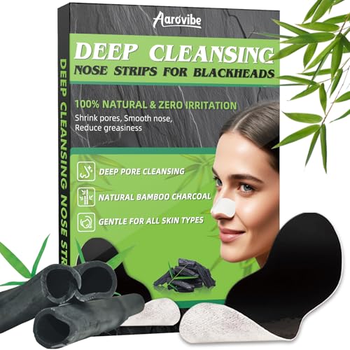 AAROVIBE Blackhead Remover Strip, Deep Cleansing Charcoal Strips, Powerfully Absorbs Blackheads, Whiteheads & Oil-control Nose Strip, Nose Pore Strips for Unisex & All Skin Types