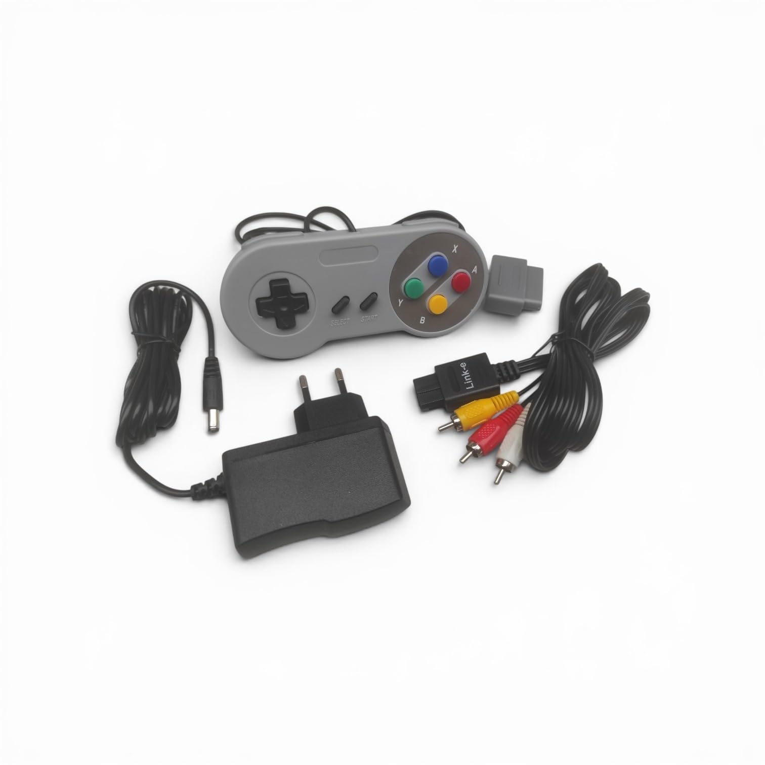 Link-e : Manette de Jeu, Chargeur Secteur et Cable AV RCA Compatible avec la Console Super Nintendo SNES