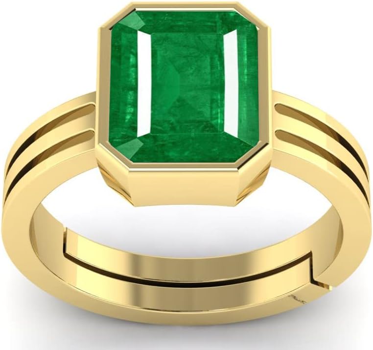 LMDLACHAMA16.00 Ratti /15.50 Carat Natural Certified Emerald Panna Gemstone Gold Plated Adjustable Ring For Women And Men