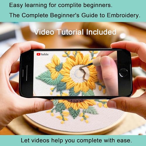 Image of REEWISLY Punch Needle Embroidery Starter Kits for Beginners Flower and Grass Patterns.3Ps Embroidery Hoops,Color Threads,Instructions and Needles,DIY Adults Embroidery, Video Teaching