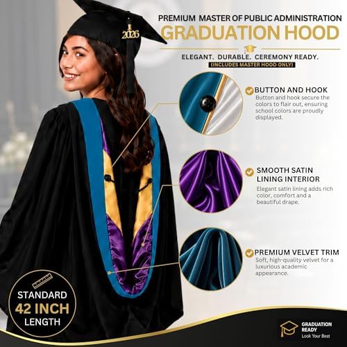 Cappe Diem Master Graduation Deluxe Hood (Nursing, Social Work, Theology, MBA, M.Ed, M.Sc.) Apricot Salmon Peacock (Peacock-Purple/Gold) - 2