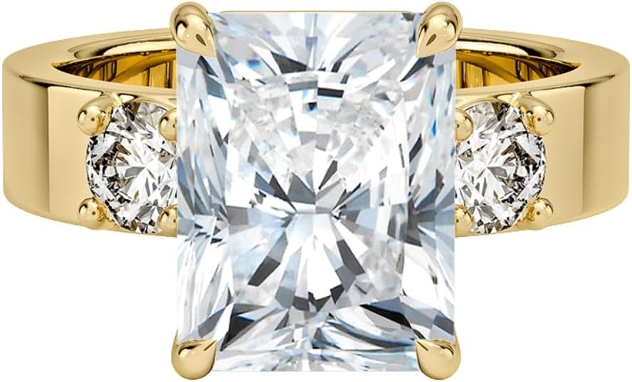 4 CT Moissanite Ring 10K 14K 18K Solid Gold & 925 Sterling Peyton Three Stone Diamond Moissanite Engagement Ring Christmas Gift For Women