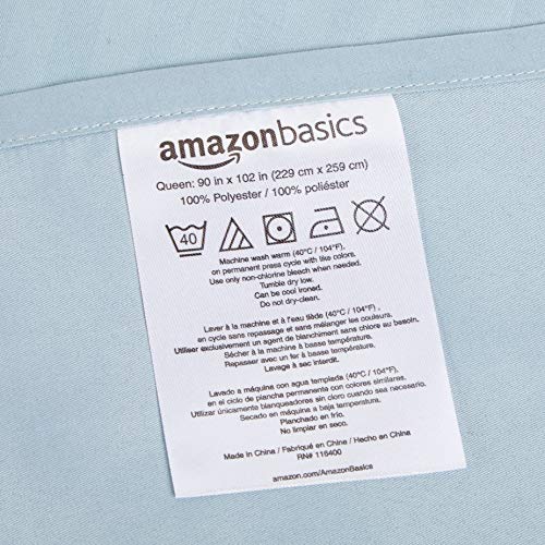 Image of Amazon Basics Soft, Breathable, Wrinkle-Free Brushed Microfiber 4-Piece Bed Sheet Set, Machine Washable, Queen Size, Spa Blue Striped