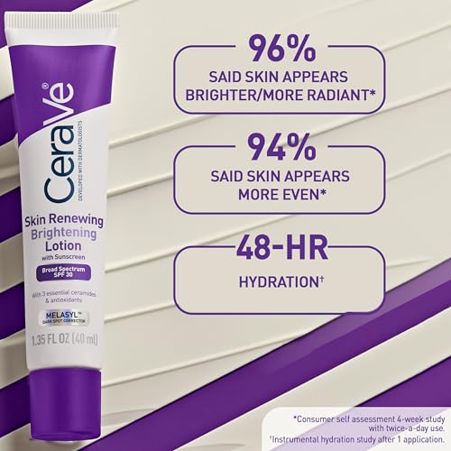 Image of CeraVe Skin Renewing Brightening Lotion SPF 30, Anti Aging Facial Moisturizer Hydrates, Brightens and Evens Skin Tone, Contains Ceramides + Niacinamide + Antioxidants, Fragrance-Free, 1.35 fl oz