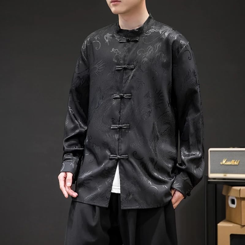 Men Shirt Chinese Style Retro Thin Cardigan Mens Casual Loose Traditional Kung Fu Tai Chi Tang Shirts