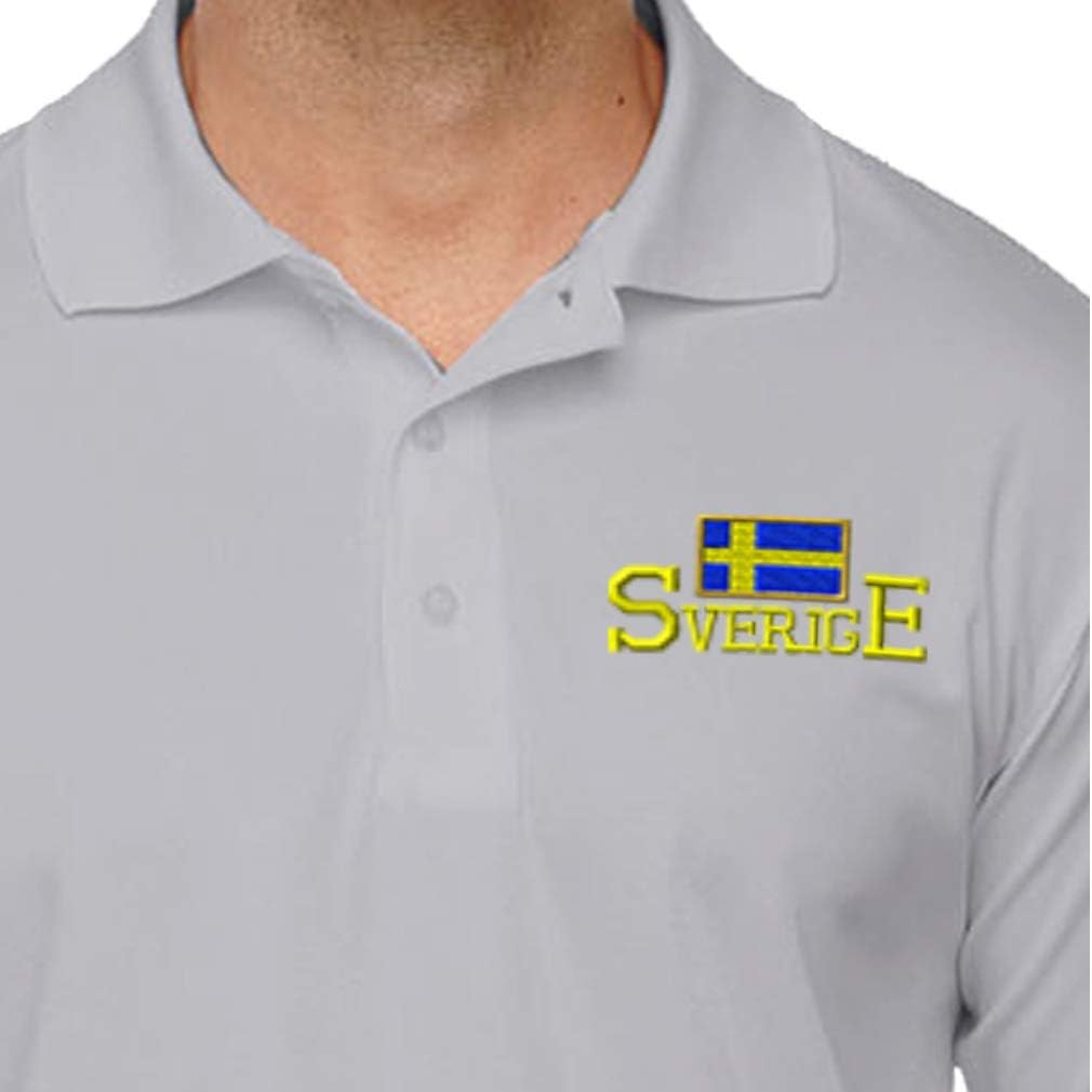 Performance Golf Tees Swedish Flag Sweden Sverige Embroidery Polyester Short Sleeves Polo Shirts for Men Navy X Large