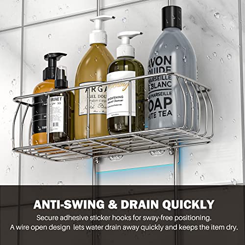 Epicano Anti-Swing Hanging Shower Caddy, Over Head Shower Caddy Rustproof With Hooks For Towels, Sponge And More, Silver #TOP4
