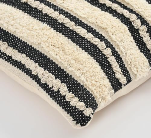 Image of Furnistitchs Premium Decorative Throw Cushion Pillow Cover Boho Home Decor - Living Room Bedroom Couch Sofa Cushion Covers 16 inch x 16 inch (2, Cream Stripes)