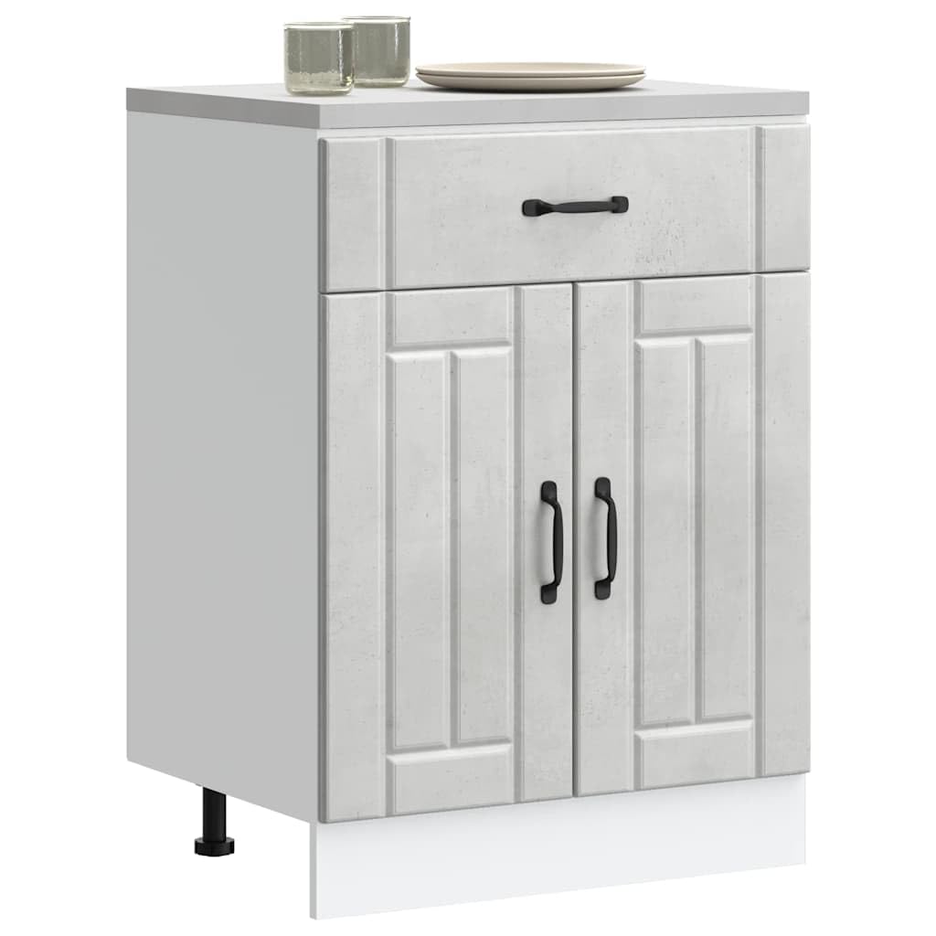Armario inferior de cocina Lucca material de madera gris hormigón, 60 x 46 x 81,5 cm, con patas ajustables, mucho espacio de almacenamiento para cocina, duradero y fácil de limpiar