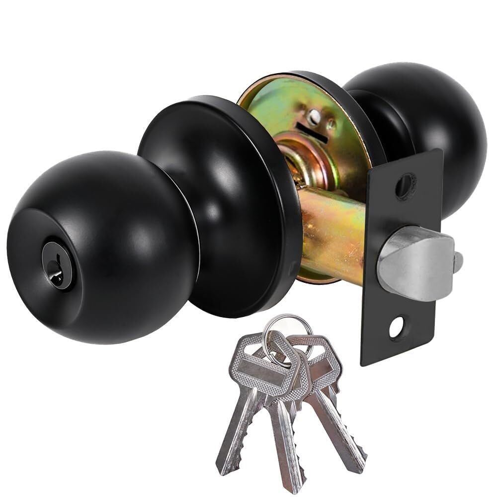 Poignée de porte à clé en métal noir mat pour sécurité d'entrée