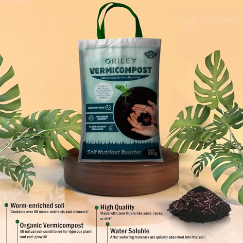 Image of ORILEY Organic 2 Kg Vermicompost 100% Natural Khaad Fertilizer for Plants & Vegetables Nutrient-Rich Cow Dung Based Earthworm Manure Compost Improves Plant Health, Water Retention & Soil Quality