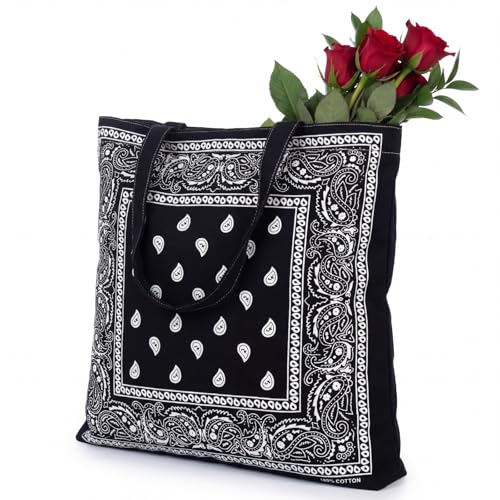 Bolso Tote con Estampado Paisley Bandana Negro miniatura 1