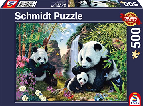 Schmidt Spiele 57380 Famille Panda à la Cascade, Puzzle de 500 pièces, Taille Unique