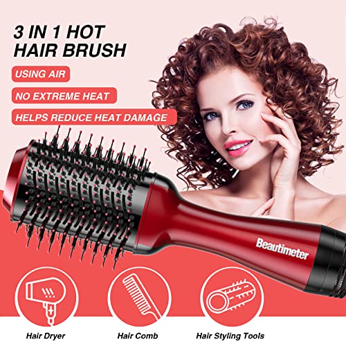 Beautimeter Hot Air Brush, 2-In-1 Volumizing Hair Dryer Brush, Negative Ion Blow Dryer Comb, Salon Hair Styler Brush For Hair Straightening And Curling, Red #TOP1