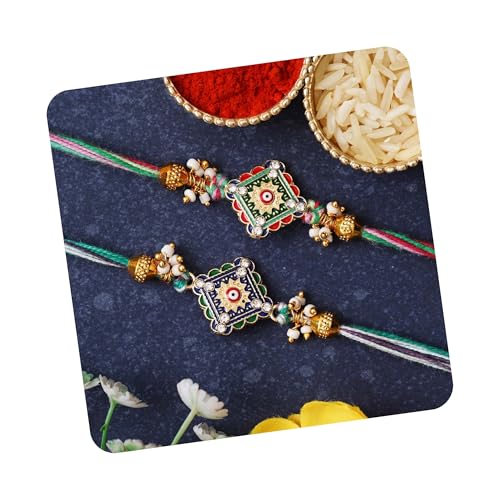 Image of eCraftIndia Set of 2 Lord Ganesha and Om Religious Rakhi for Brother Bhaiya Bhai | Roli Chawal Pack