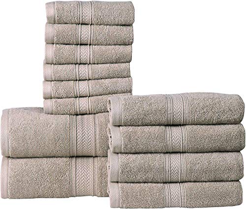 Hillfair 12 Piece- 600 Gsm Cotton Bath Towels Set - Hotel Spa Towels Set- 2 Bath Towels, 4 Hand Towels, 6 Washcloths- Absorbent Soft Cotton Towels Set- Khaki Stone Towel Set- 100% Cotton Towel Set #TOP2