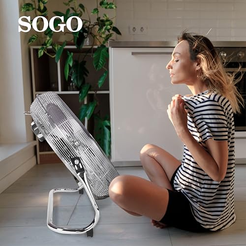 Miniatura 7 de Sogo Ventilador De Suelo Semi Industrial 12 30cm Con Inclinación Ajustable - Ventilador Potente 55w 3 Velocidades Bajo Ruido - Con Asa Para Transporte Y Rejilla Seguridad - Aspas De Aluminio