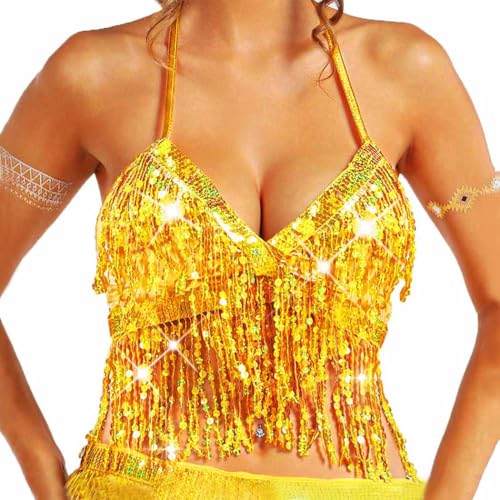 Nicute Silver Sequin Top Fringe Bra Top Sparkly Belly Dance Tops ...