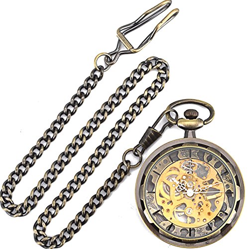 Carrie Hughes Vintage Steampunk Skeleton Mechanical Pocket Watch With Chain In Box For Mens Womens Ch397 (Ch397) #TOP4