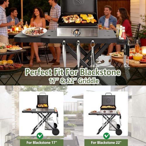 Image of Portable Grill Cart for Blackstone 17 inch & 22 inch Griddle, Foldable Grill Table with Propane Tank Holder, Outdoor Portable BBQ Grill Stand for Backyard, Camping, Tailgating
