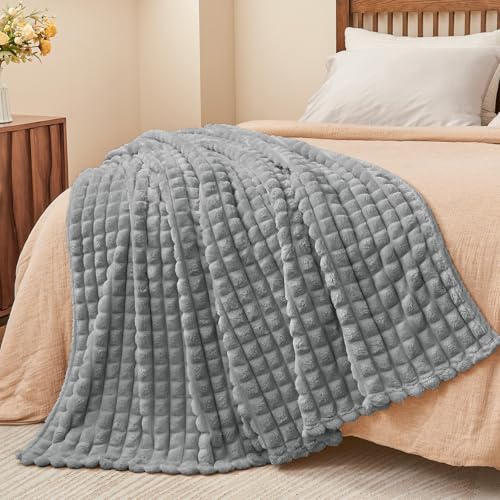 Image of BEDELITE Grey Checked Fleece King Size Throw Blankets for Bed, 108x90 Inch