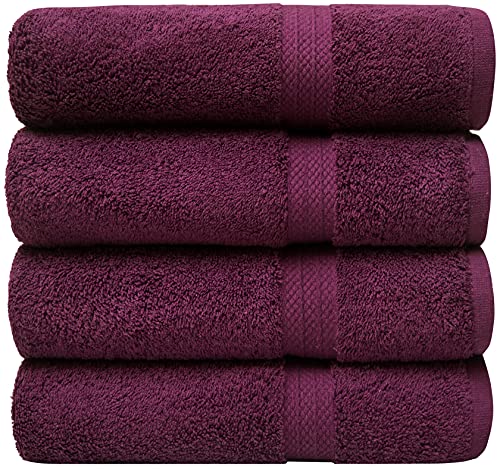 Lot de 4 serviettes de bain Pleasant Home - 68,6 x 137,2 cm - 100 % coton - 680 g/m² - Douces et absorbantes - Durables (Violet) Cover