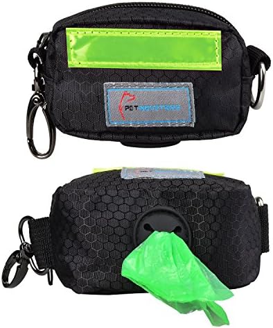 Pet Industries Dog Poop Bag Holder Dispenser, Heavy-Duty Waterproof Material, Reflective Strip, Zippered Pouch & Carabiner Clip for Easy Carry and Leash Attachment Strap (Leaf Green)