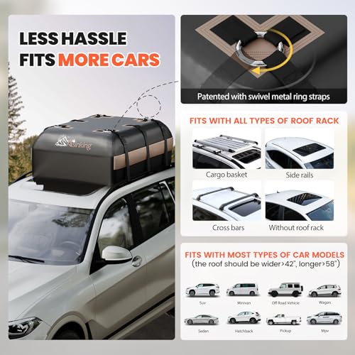 𝟯𝙭 𝙎𝘼𝙁𝙀𝙍 Car Rooftop Cargo Carrier Bag 21 Cubic Feet, 100% Waterproof Rooftop Cargo Bag with Military-Grade Straps, Fits All Vehicles with/Without Roof Rack - Full Set Car Top Carrier - Thumbnail 6