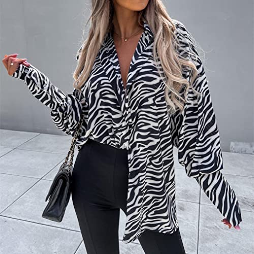 CUOREZ Printemps Automne Chemise ample à manches pour femme Motif zèbre, zébré, L – vue 2