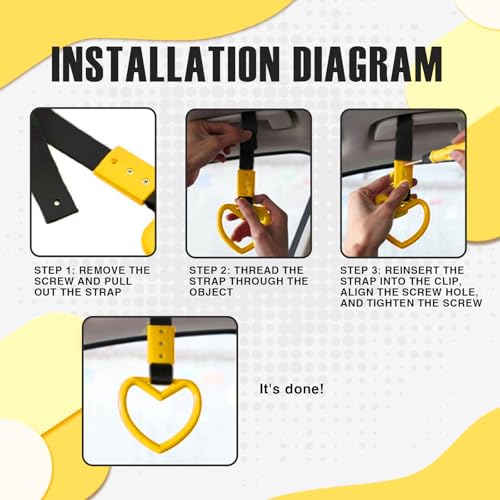 Image of 2PCS Heart Shaped Car Handle Straps, Rear Bumper Warning Keychain Ring for Car Exterior Accessories (Yellow)