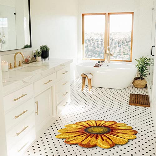 Sunflower Rug For Kitchen Bathroom Bedroom Living Room - Hand Woven Round Flower Floor Mat Modern Area Rugs Runner, Yellow #TOP3