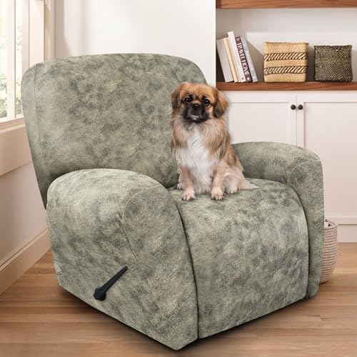Image of ANARACHON Recliner Chair Covers Leather Look, 4 Pieces Recliner Covers Non Slip, Soft Slipcovers for Large Recliners, Furniture Protector Washable for Pets (1 Seater, 03 Beige)