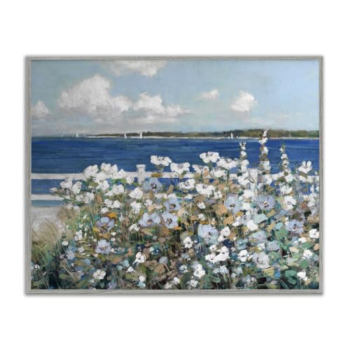 Seaside Fence Ocean View Floral, 11 x 14 Inch Framed Giclée Print