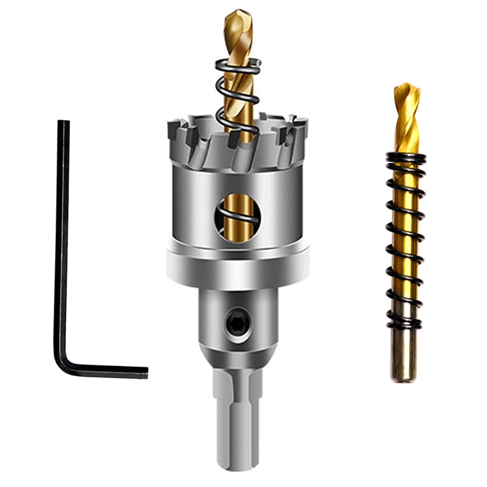 ASNOMY Tungsten Carbide Tipped Hole Saw Drill Bit for Hard Metal, 1-1/8 Inch T.C.T Hole Saw Cutter with 2pcs Titanium-Plated Pilot Drill bit for Metal, Steel, Iron, Wood, Plastic