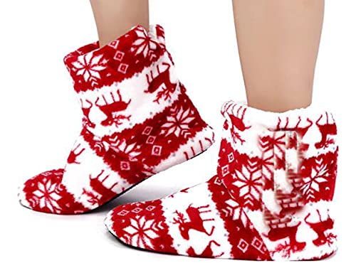 Fluffy Christmas Deer Slipper Plush Boots Ladies Indoor Outdoor Ankle Bootie Thermal Warm Shoes for Girls Women Fleece Thicken Cotton Slippers Anti-Slip Sole Winter Booties Cosy Home2