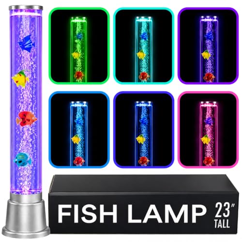 Shop LC Fish Lamp Sensory Bubble Tube | Aquarium Night Light | 6 LED Color Changing | Fake Fish Tank Decor | Bedroom Desk Lamp | 1.9FT