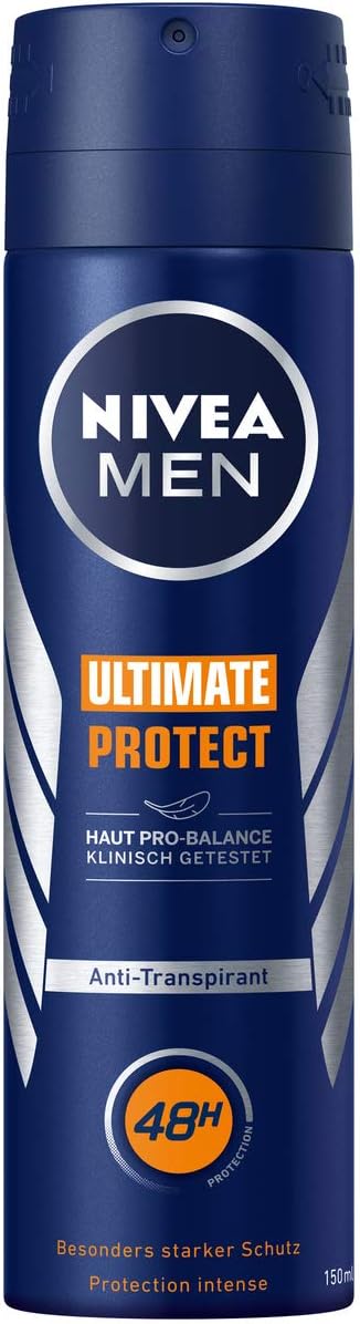 Nivea Men Ultimate Protect Deodorant Spray (150 ml), Antiperspirant with Extra-Strong Protection, Deodorant with 48-Hour Protection