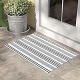 Black and White Striped Outdoor Rug, 2'x3' Cotton Modern Hand-Woven Reversible Front Porch Rug Door Mat Welcome Layered Doormat Washable Indoor Carpet for Farmhouse Laundry Room Bathroom