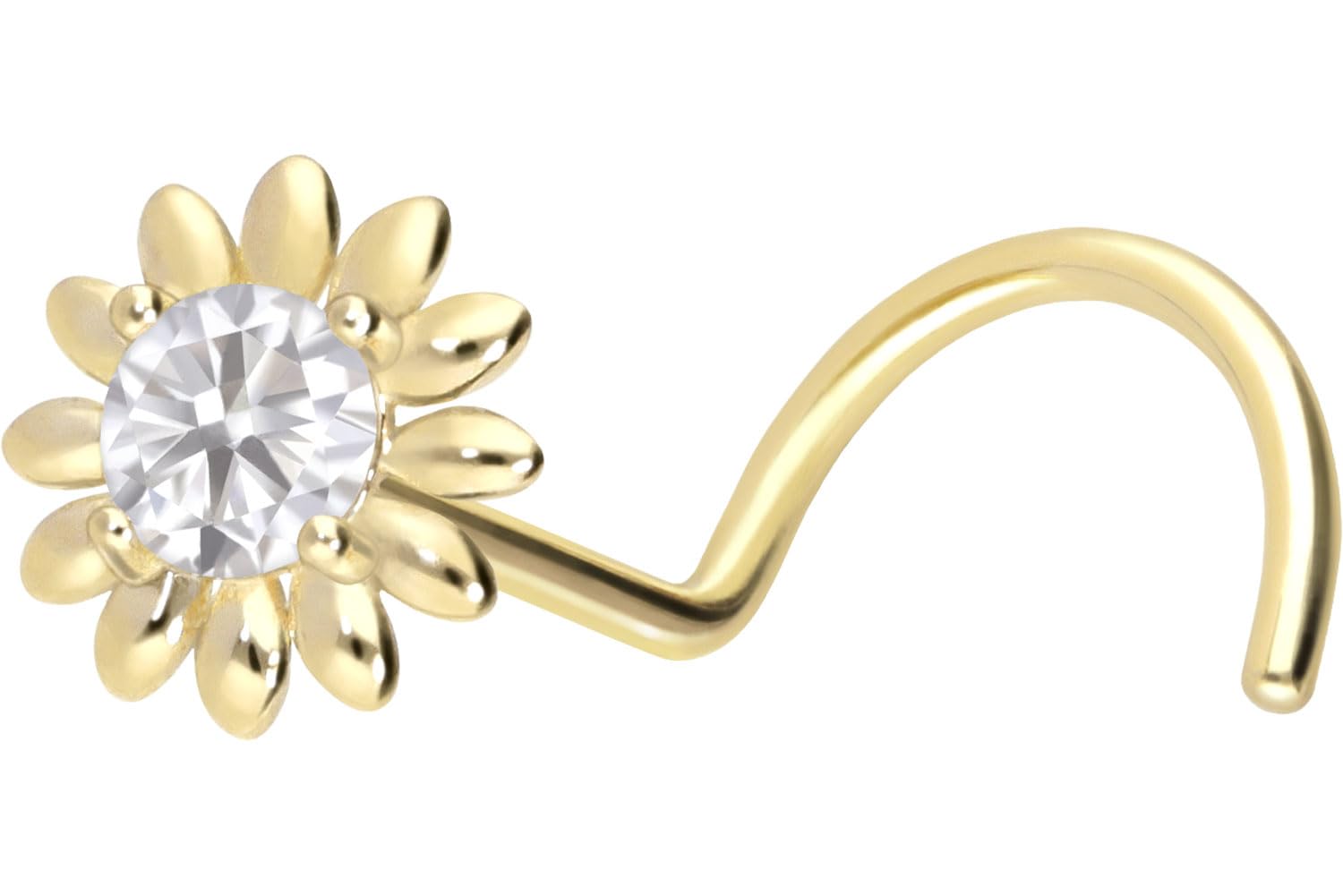 PIERCINGLINE 14 Karat oder 18 K Nasenpiercing Spirale MOISSANIT + BLUME Piercing Nase Stecker Farbauswahl