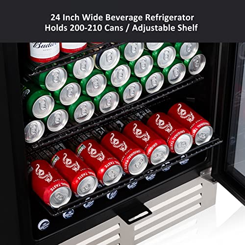 Velieta 24 Inch Beverage Refrigerator Cooler,210 Cans Wide Beverage and Beer Fridge with Glass Door and Powerful Cooling Compressor, Built-in/Freestanding Drink Fridge for Kitchen, Bar or Office on Fridge.com
