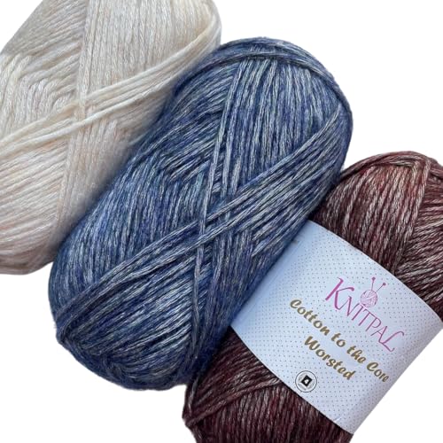 Image of Cotton to The Core Worsted Cotton Yarn, 3-Pack (654Yds /300G), Sandy Waters | Worsted Weight Cotton Yarn for Crocheting with Free Patterns, Beginners Friendly - #4 Medium Worsted Weight Yarn for Knitting