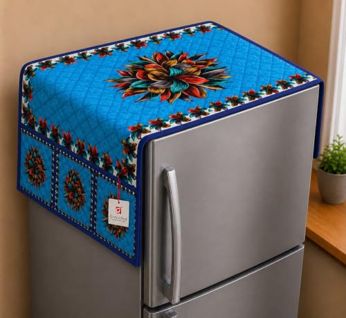 Image of Refrigerator Top Cover for Single Door & Double Door 165-225 Litre | Washable, Anti-Slip Protective Velvet Fabric Fridge Top Cover with 6 Storage Pockets, Extra Storage Space 101 x 55 cm