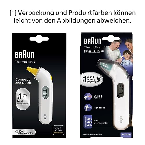 Braun ThermoScan 3 Ohrthermometer | Schnelle 1-Sekunden-Messung | Akustische Fieberanzeige |...