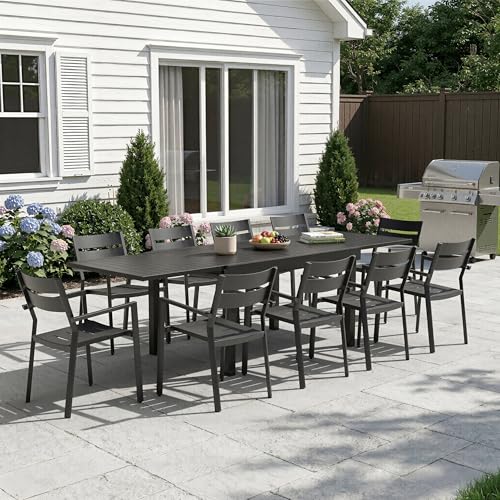 Pellebant Extendable Aluminum Patio Dining Table for 6-10 53 to 106 (9 ft) Weather-Resistant Outdoor Table with Sturdy Frame for Deck Backyard & Poolside