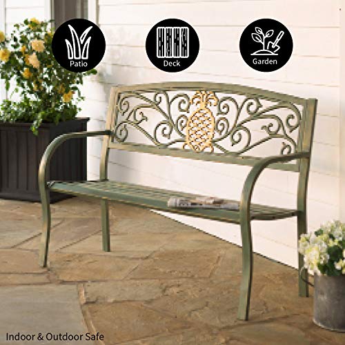 Plow & Hearth Weatherproof Pineapple Outdoor Bench | Holds Up To 300 Lbs | Garden Patio Porch Park Deck | Metal | Green #TOP5