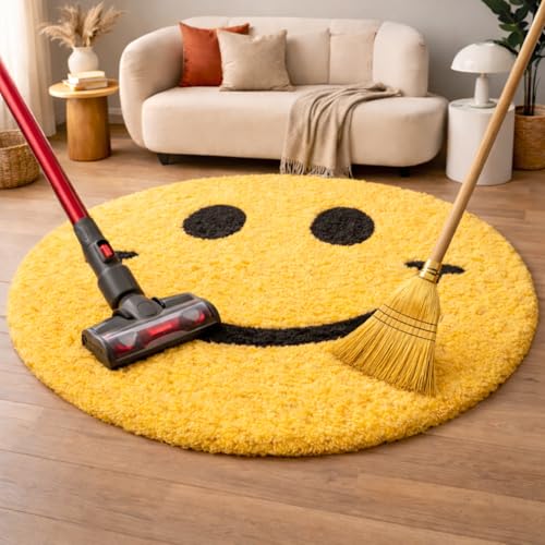 Image of Ultra Soft Plush Shaggy Polyester Round Area Rug for Kids Playroom Nursery Bedroom and Safe Indoor Play Spaces - (Crazy Yellow, Round, 3x3 feet)
